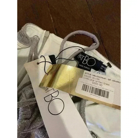 PATBO Cut-Out Lurex Maxi Dress 8 NWT Silver Sparkle Gown Shimmering Strappy $695 - Picture 9 of 14